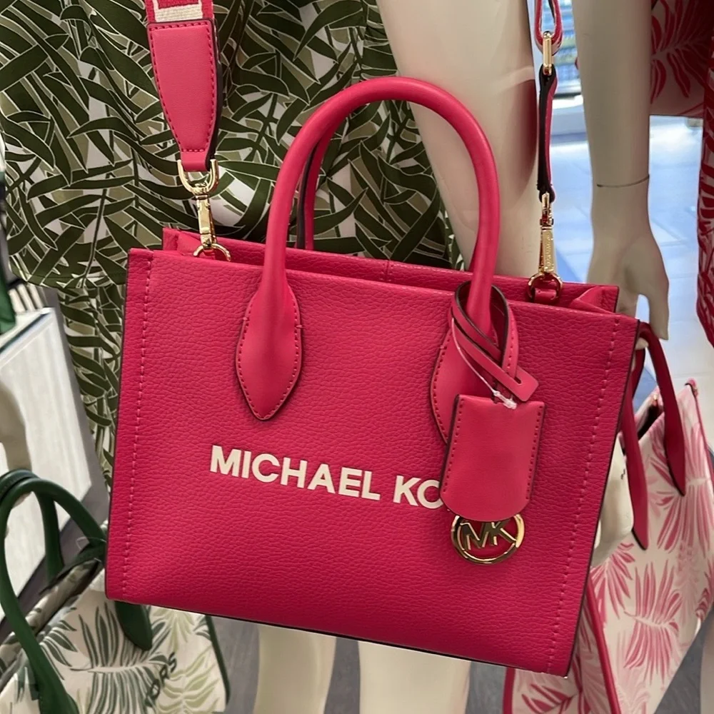 MICHAEL KORS Mirella Small Pebbled Leather Crossbody Bag Tote  Electric Pink NWT